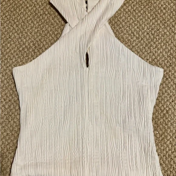 Anthropologie White Ribbed Cut Out Tank Top - Picture 4 of 5